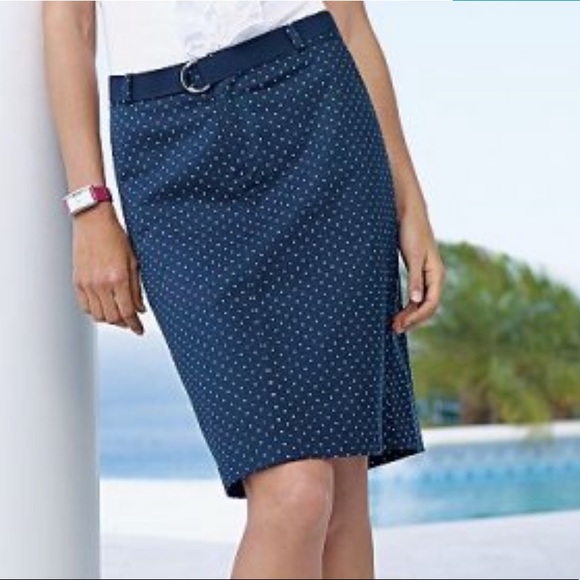 Chaps Navy Blue Polka Dot Skirt - Picture 1 of 5